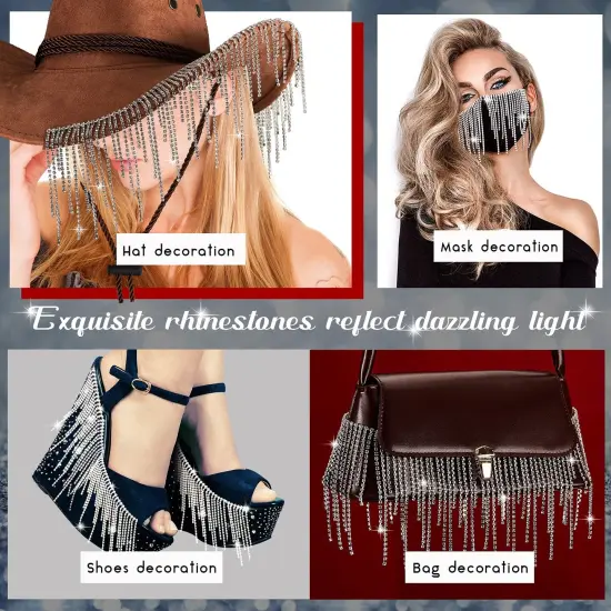 1 Yard,Rhinestone Fringe Rhinestone Trim Rhinestone Fringe Belt Rhinestone Fringe Trim Beaded Fringe Trim Rhinestone Ribbon Tassel Chain for Jeans Clothing Accessories DIY Decoration (Silver) {4}