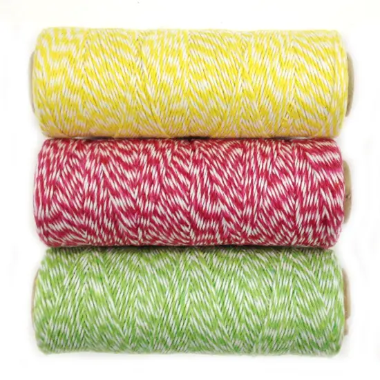 Wrapables Cotton Baker's Twine 4ply 330 Yards (Set of 3 Spools x 110 Yards) for Gift Wrapping, Party Decor, and Arts and Craft (Yellow, Red & Hot Pink, Light Green) {1}