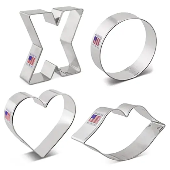 4 Pieces Valentines Cookie Cutters Set Made in the USA by Ann Clark, Lips, Heart, X, and O {2}