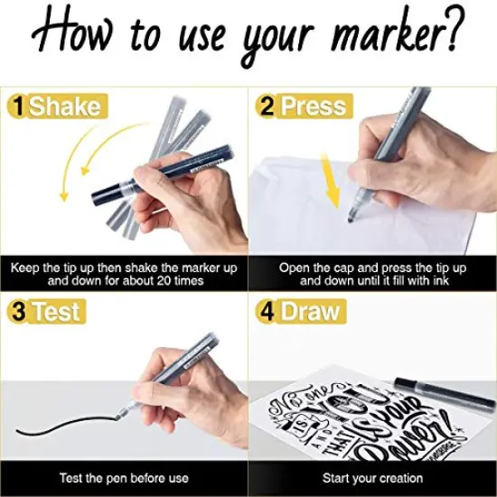 6 Pack Acrylic Black White Permanent Markers, Acrylic Paint Pens for Rock Painting, Wood, Metal, Stone, Ceramic, Glass, Graffiti, Paper, Drawing. Water-based Medium Tip {2}