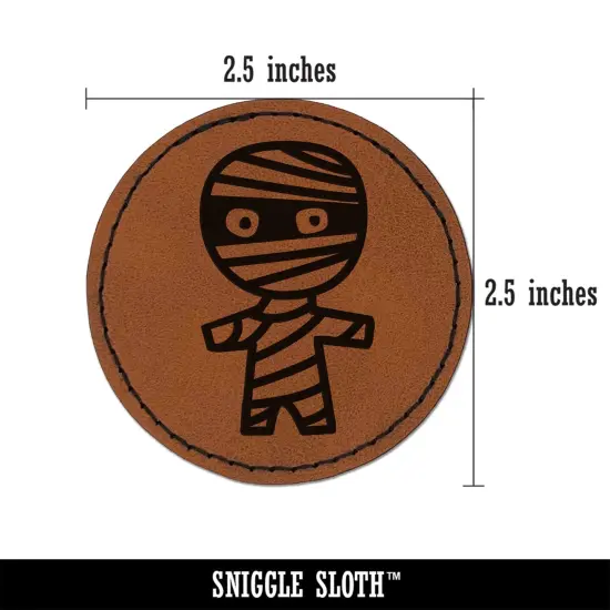 Wary Mummy Doodle HalloweenRound Iron-On Engraved Faux Leather Patch Applique - 2.5" Brown {3}