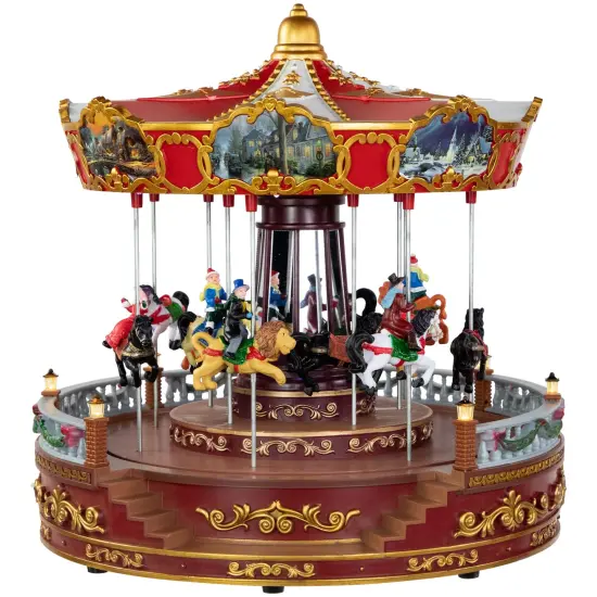 Northlight 14" LED Lighted Animated and Musical Carousel Christmas Decoration Red {1}