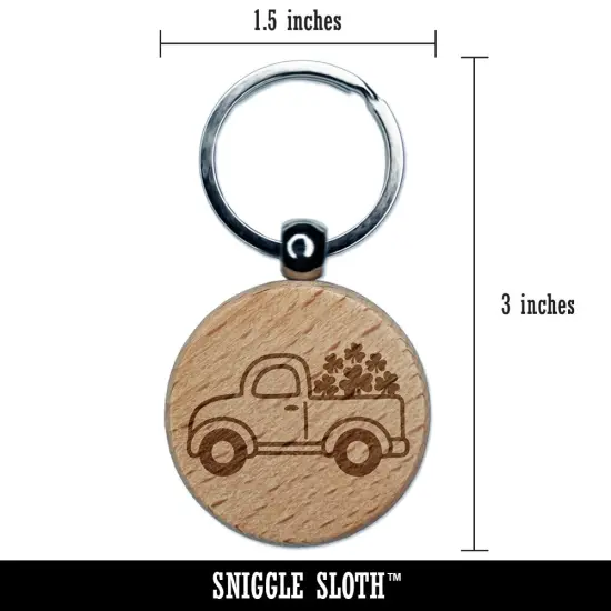 Cute Truck with Shamrocks Luck St. Patrick's Day Engraved Wood Round Keychain Tag Charm {2}