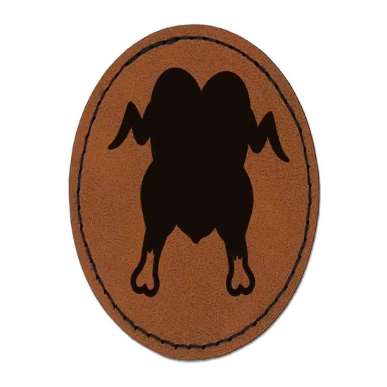 Cooked Thanksgiving Turkey Dinner Round Iron-On Engraved Faux Leather Patch Applique - 2.5" Brown {1}