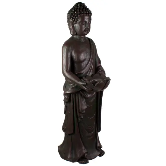 Northlight 19.5" Gray Standing Buddha with Lotus Outdoor Garden Statue {4}
