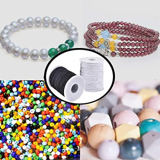 2 Rolls 1 mm Sturdy Stretchy Elastic Cord for Jewelry Making, Necklaces, Beading Black and White {3}