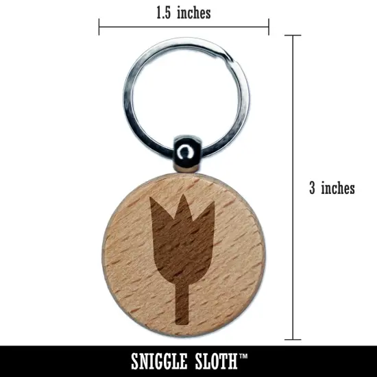 Tulip Flower Solid Engraved Wood Round Keychain Tag Charm {2}