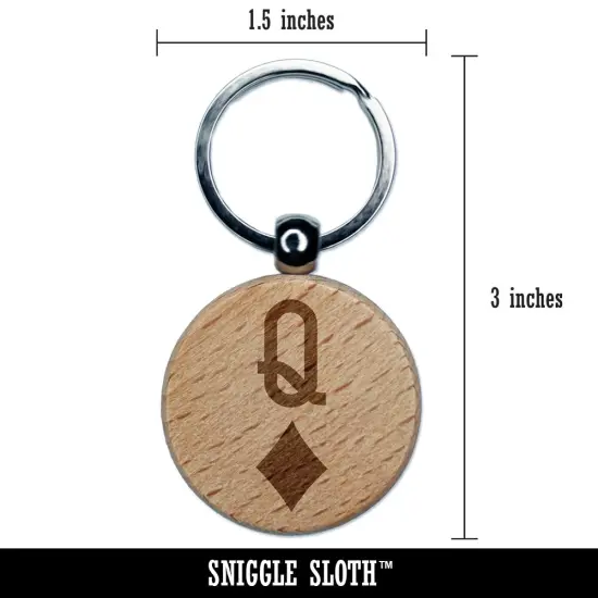 Queen of Diamonds Card Suit Engraved Wood Round Keychain Tag Charm {2}