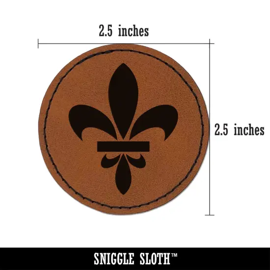 Fleur De Lis French Mardi Gras Elegant Round Iron-On Engraved Faux Leather Patch Applique - 2.5" Brown {3}