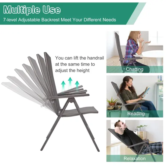 2 Pieces Patio Folding Dining Chairs Aluminium Adjustable Back-Gray {5}