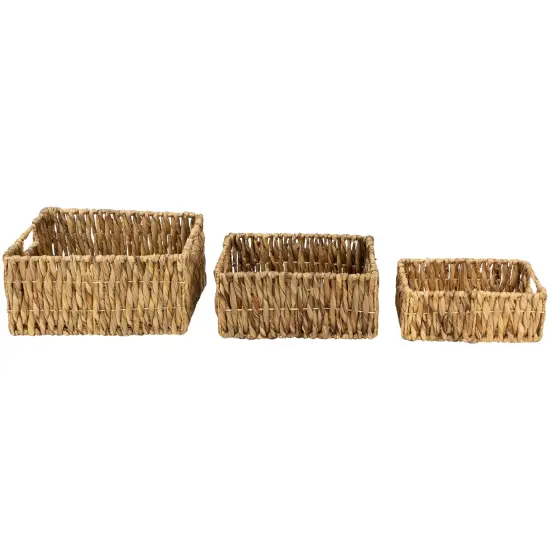 Northlight Set of 3 Brown Water Hyacinth Woven Storage Baskets With Built-in Handles 15.75" {1}