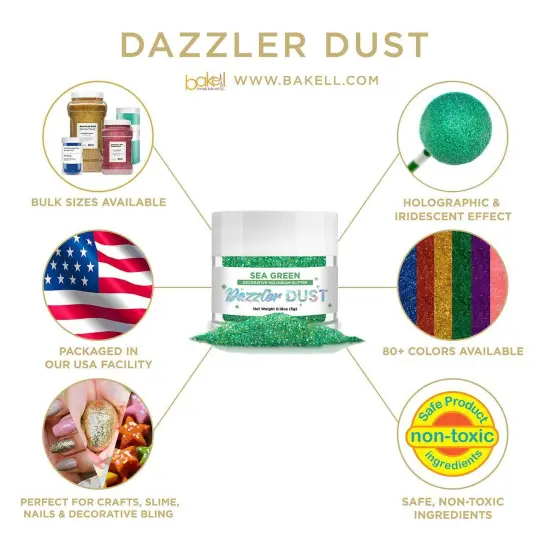 Bakell - Sea Green Dazzler Dust (5g, 1x Jar) Non-Toxic Decorating Glitter for Arts and Crafts {4}