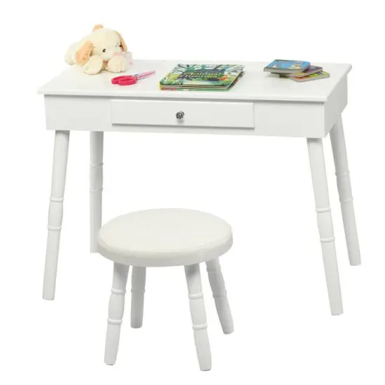 Kids Wooden Princess Makeup Table with Cushioned Stool {3}
