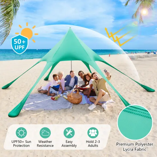 Beach Canopy Tent with UPF50+ Sun Protection and Shovel Green {5}