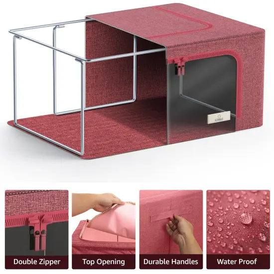 Sorbus Fabric Storage Bins - Stackable, Foldable Organizer, with Clear Window (Set of 2) Pink {3}