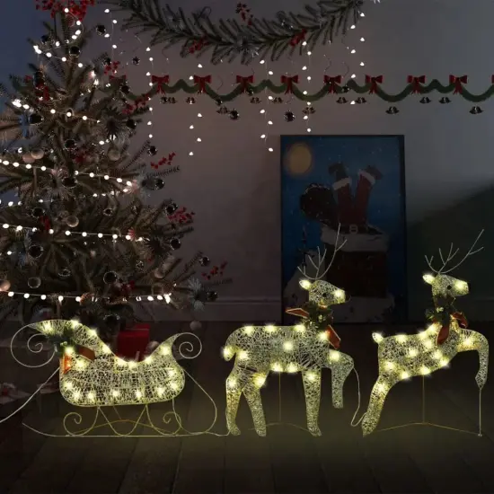 Outdoor Gold Christmas Decoration with 60 LEDs - Reindeer & Sleigh {3}