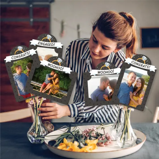 Big Dot of Happiness Just Engaged - Black and White - Engagement Party Picture Centerpiece Sticks - Photo Table Toppers - 15 Pieces {3}