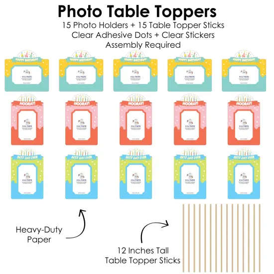 Big Dot of Happiness Party Time - Happy Birthday Party Picture Centerpiece Sticks - Photo Table Toppers - 15 Pieces {6}