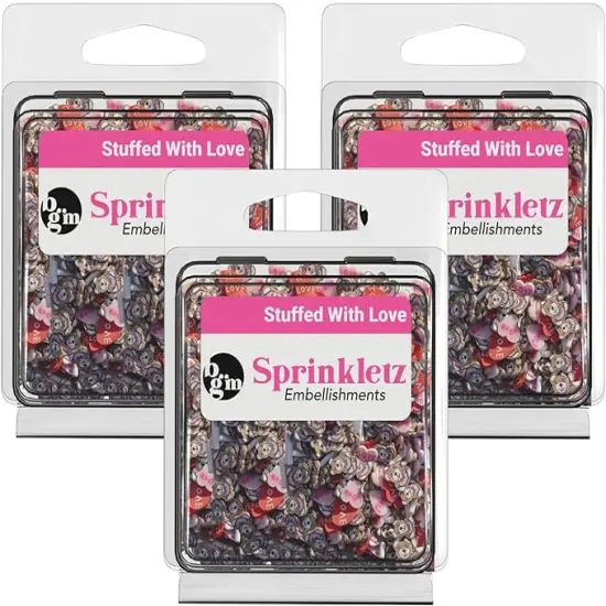 Buttons Galore Sprinkletz DIY Craft Embellishment Polymer Clay Pieces For Slime & Crafts 36 Grams - 3 Packs of Stuffed with Love {2}