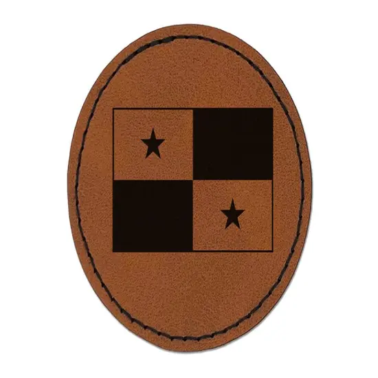 Panama Flag Round Iron-On Engraved Faux Leather Patch Applique - 2.5" Brown {1}