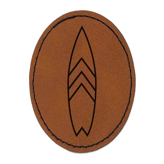 Stylish Surfboard Round Iron-On Engraved Faux Leather Patch Applique - 2.5" Brown {1}