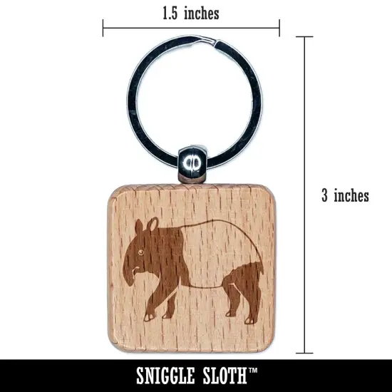 Simple Malayan Asian Tapir Engraved Wood Square Keychain Tag Charm {2}