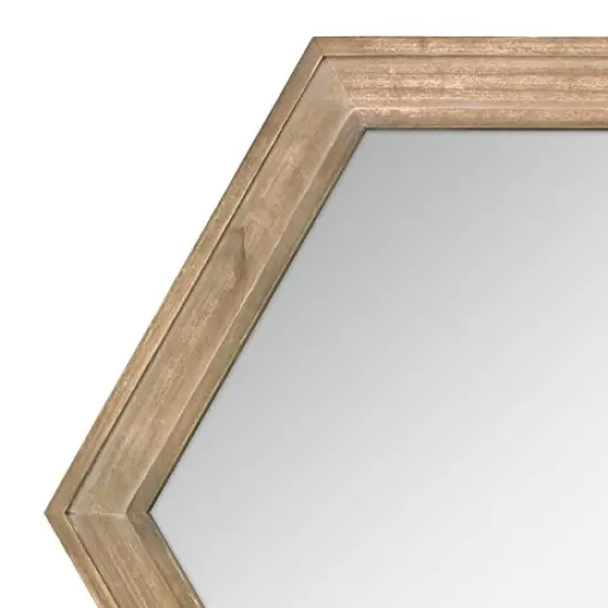 Decorative 24" Hexagon Hanging Wall Mirror with Natural Wood Frame and Attached Hanging Bracket, Rustic Farmhouse Decor for the Living Room, Bathroom, Bedroom, and Entryway Brown {4}