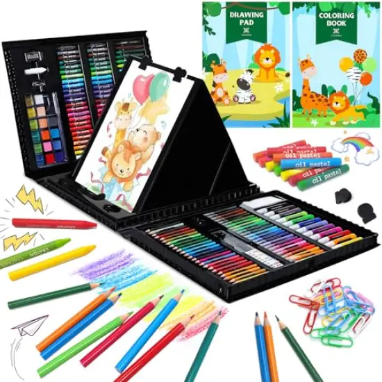 276 PCS Art Set for Kids, Art Kits, Art Drawing Kit with Double Sided Trifold Easel Box with Oil Pastels, Crayons, Colored Pencils, Paint Brush, Watercolor Cakes {2}