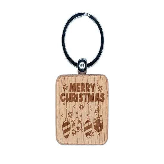 Merry Christmas Hanging Ornaments Engraved Wood Square Keychain Tag Charm {1}