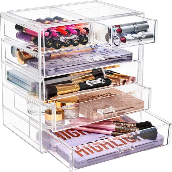 Sorbus Acrylic Makeup & Jewelry Organizer Storage Case- (4 Large, 2 Small Drawers) Pink {7}