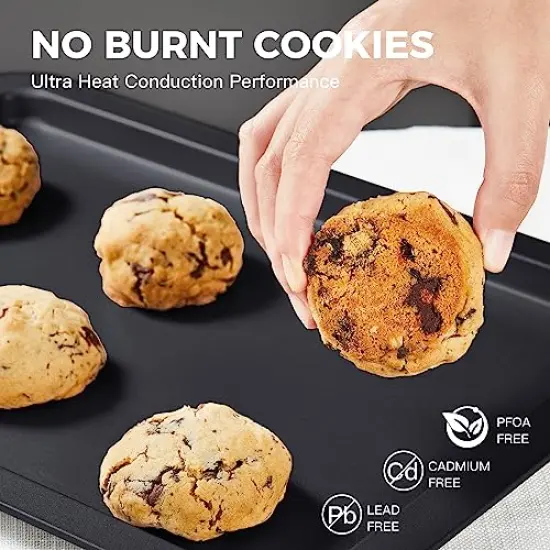 3 PACK Baking Sheet Pan Set, Cookie Sheet for Oven, Nonstick Bakeware Sets with Wider Grips, 3 Pack Half/Jelly Roll/Quarter Baking Tray, Premium, Dishwasher Safe - Dark Grey {5}