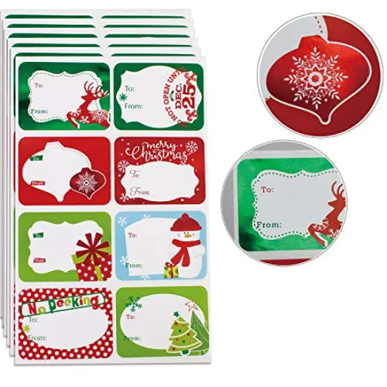80-Count Foil Christmas Tags Sticker，8 Jumbo Designs - Xmas to from Christmas Sticker Name Tags Write On Labels - Holiday Present Labels {1}