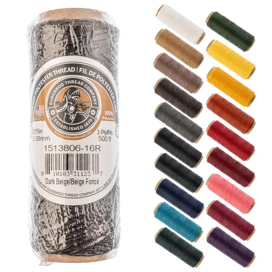 Gudebrod 0.015" Waxed Polyester Thread 500ft | Made In USA Dark Beige {1}