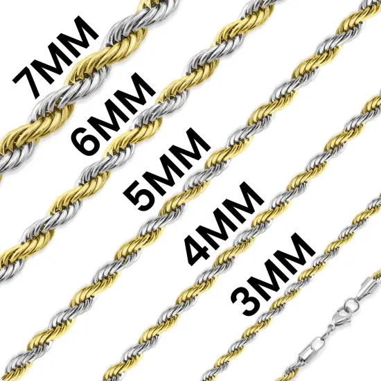 Stainless Steel And 18K Gold PVD Coated Rope Chain Necklace {1}