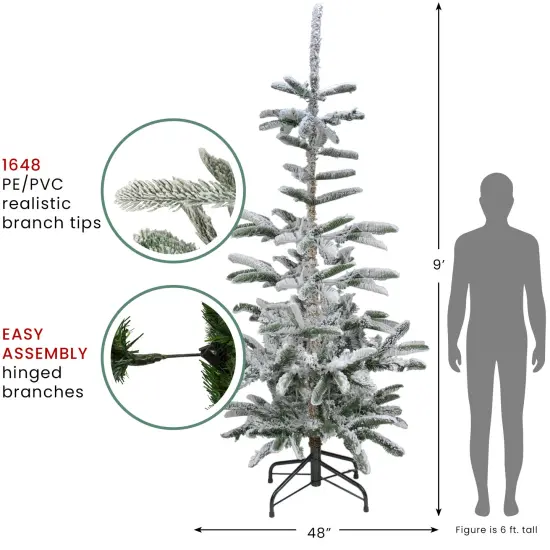 Northlight Real Touch&trade;️ Slim Flocked Nordmann Fir Artificial Christmas Tree - Unlit - 9' Green {7}