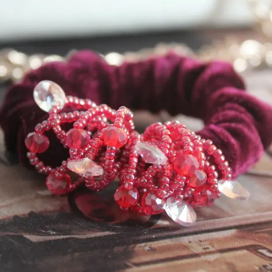 Kitcheniva Fashion Scrunchies Elastic Hair Bands With Beads Rose {6}