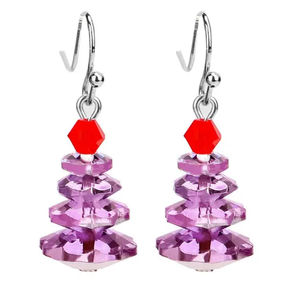 Kitcheniva Colorful Crystal Christmas Tree Earrings Dangle Purple {1}