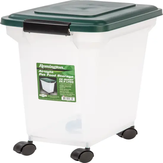 IRIS USA 22 Lbs / 28 Qt WeatherPro Airtight Dog Food Storage Container with Attachable Casters, For Dog Cat Bird and Other Pet Food Storage Bin, Keep Fresh, Translucent Body, Green {1}