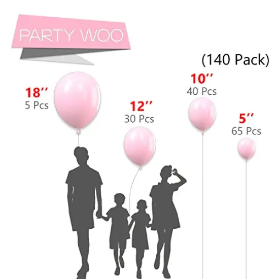 140 Pieces PartyWoo Pastel Pink Balloons, Pink Balloons Different Sizes Pack of 18 Inch 12 Inch 10 Inch 5 Inch Baby Pink Balloons for Balloon Garland Balloon Arch as Birthday Party Decorations, Pink-Q05 {6}