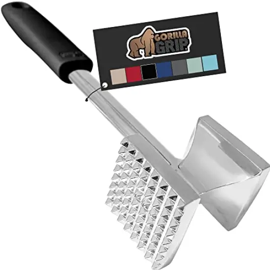 Heavy Duty Meat Tenderizer Hammer, Dual Side Kitchen Mallet, Comfortable Grip Handle, Maximize Food Flavor, Spiked Side Tenderizes, Smooth Flattens Steak, Beef, Commercial Grade, Black {2}
