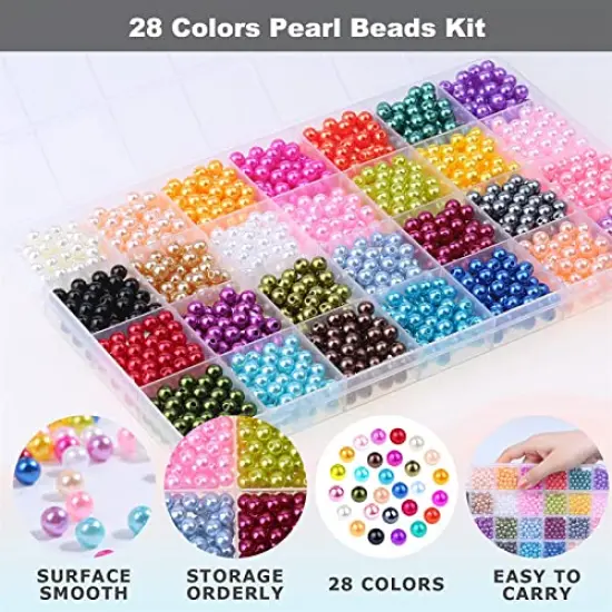 1960 PIECES Pearl Beads, 6mm 28 Colors Multicolor Loose Beads for Crafts with Holes for Jewelry Making, Small Filler Beads for Crafting Bracelet Necklace Earrings {1}
