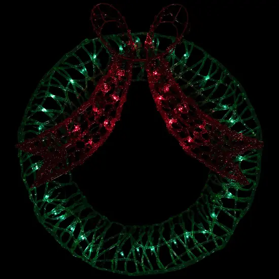Northlight 20" Green and Red Lighted Wreath and Bow Christmas Window Silhouette Decoration {1}