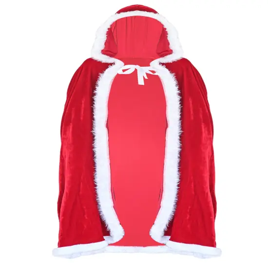 Skeleteen Red Velvet Santa Cape - Long Red Velour Hooded Cloak with White Fur Trimming Christmas Holiday Santa Claus and Mrs Claus Costume Robe with Hood - For Adults and Kids {2}