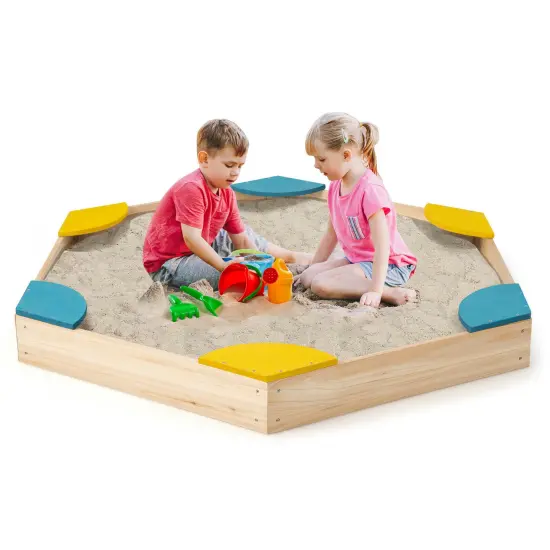 Outdoor Solid Wood Sandbox with 6 Built-in Fan-shaped Seats {3}