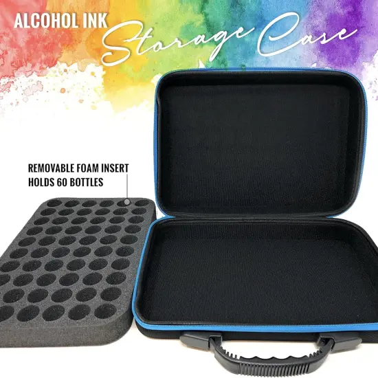 Alcohol Ink Storage Carrying Case Organizer by Pixiss, Large Size Stores 60x 0.5-Ounce Bottles of Alcohol Ink, Stickles, Glossy Accents or Reinkers, Travel Case (Ink not Included) {6}
