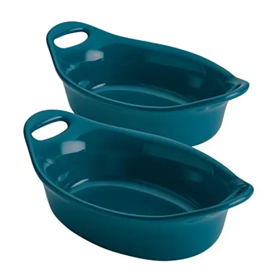 2 Piece Solid Glaze Ceramics Au Gratin Bakeware / Baker Set, Oval , Teal {2}