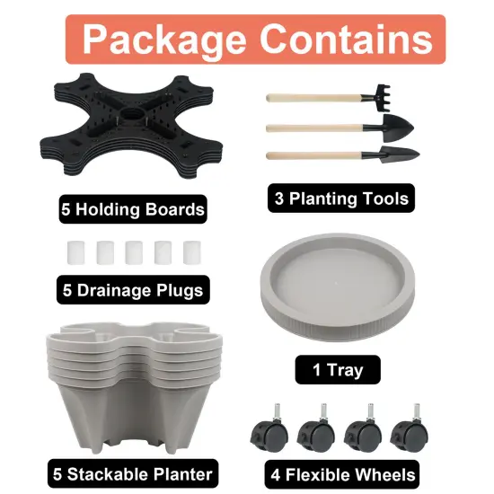 Kitcheniva Vertical Stackable Planters Pot With 360&deg; Wheels And Tools {4}