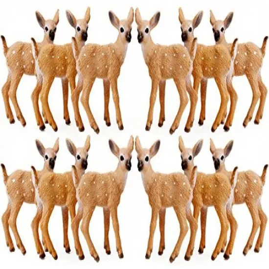 12 Pieces Deer Figurines Cake Toppers, Deer Toys Figure, Small Woodland Animals Set of 12 Fawn {1}