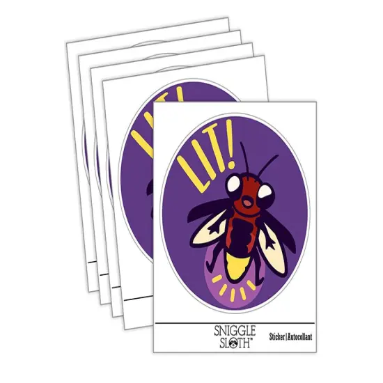 Lit Cute Firefly Insect Waterproof Vinyl Phone Tablet Laptop Water Bottle Sticker Set - 5 Pack {2}