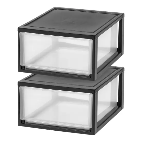 IRIS USA 2 Pack 30qt Plastic Stackable Storage Drawers, Black {1}
